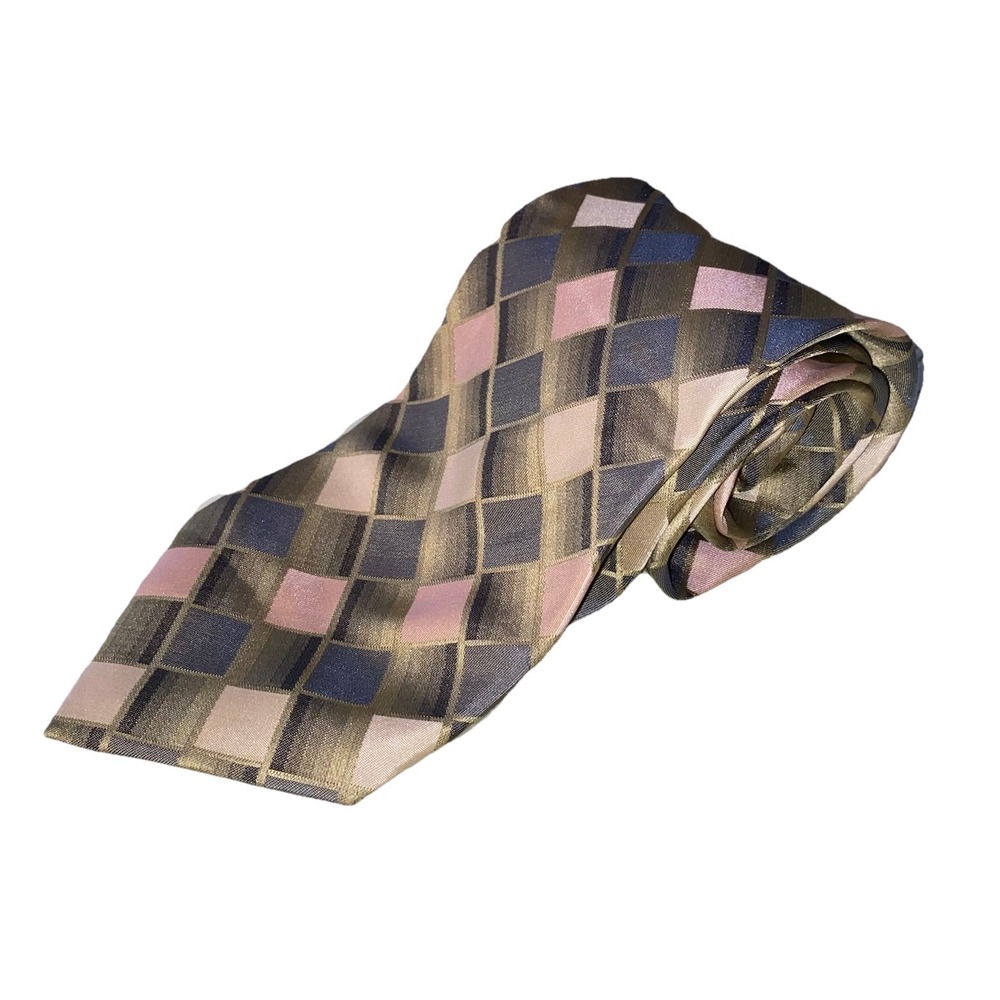 Roberto Villini‎ Mens 100% Silk Necktie Geometric Tie Green& Pink 58"x3.75"